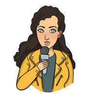Illustration of Maya Shwayder holding a microphone